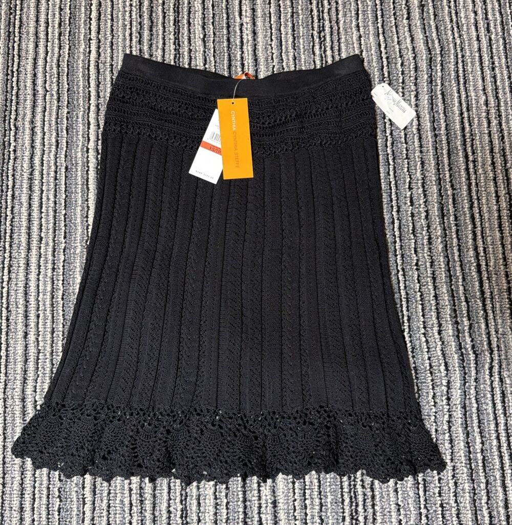 Cynthia Cynthia Steffe Skirt Womens XS Black Crochet Knit Scalloped Hem NWT